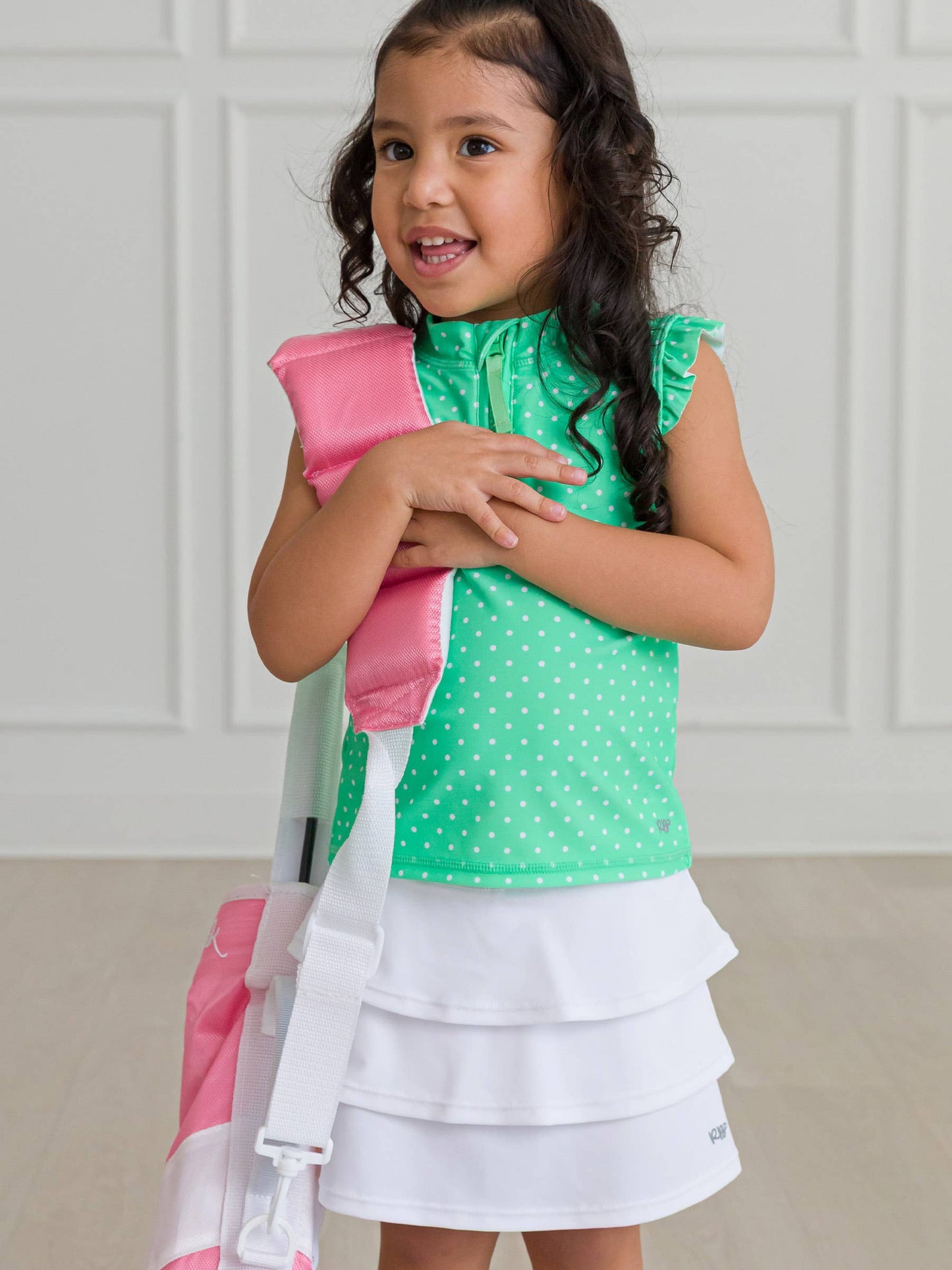 Girls Spring Bud Micro Dot Sleeveless Zip Ruffle Sleeve Active Top