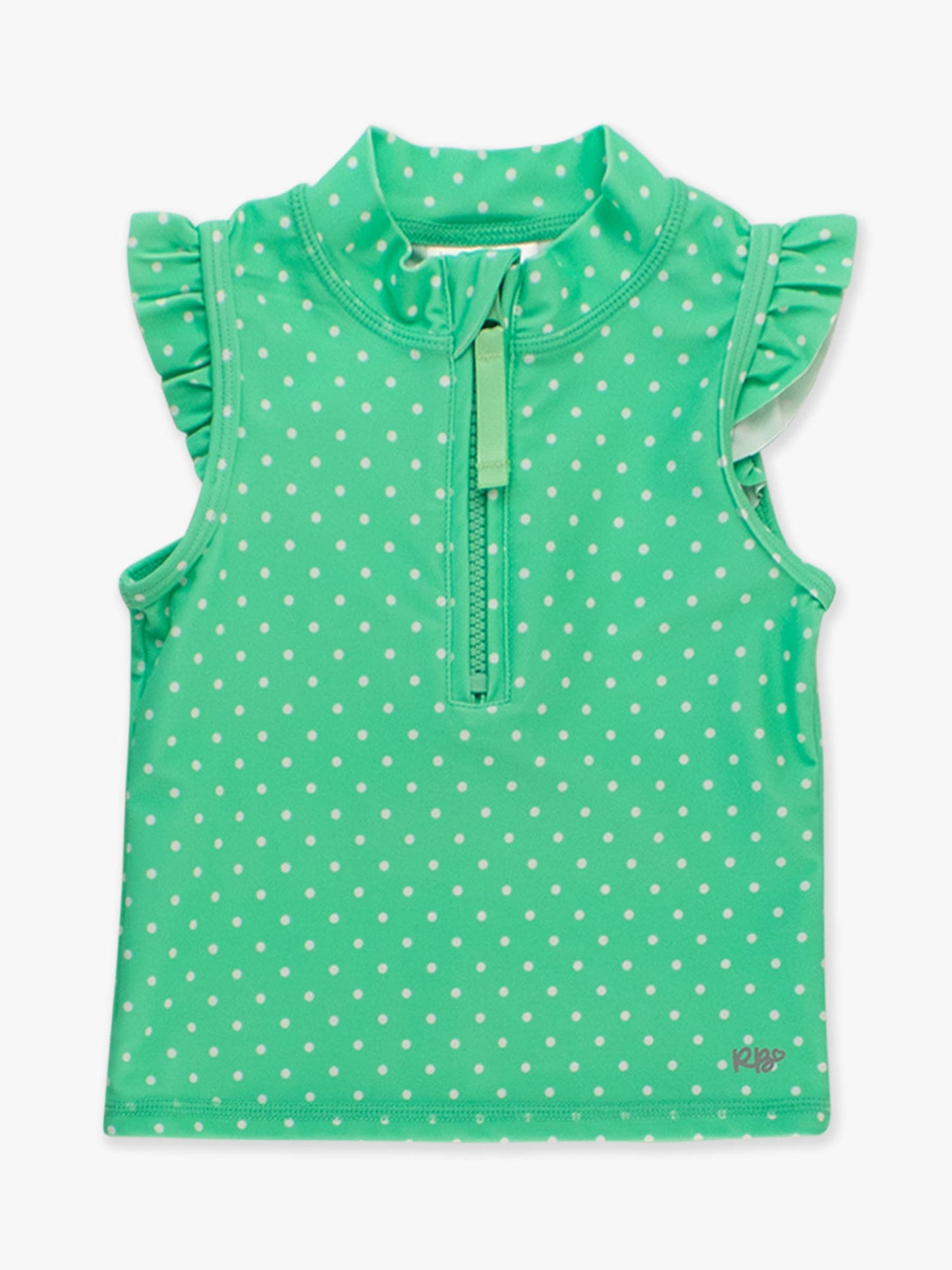 Girls Spring Bud Micro Dot Sleeveless Zip Ruffle Sleeve Active Top