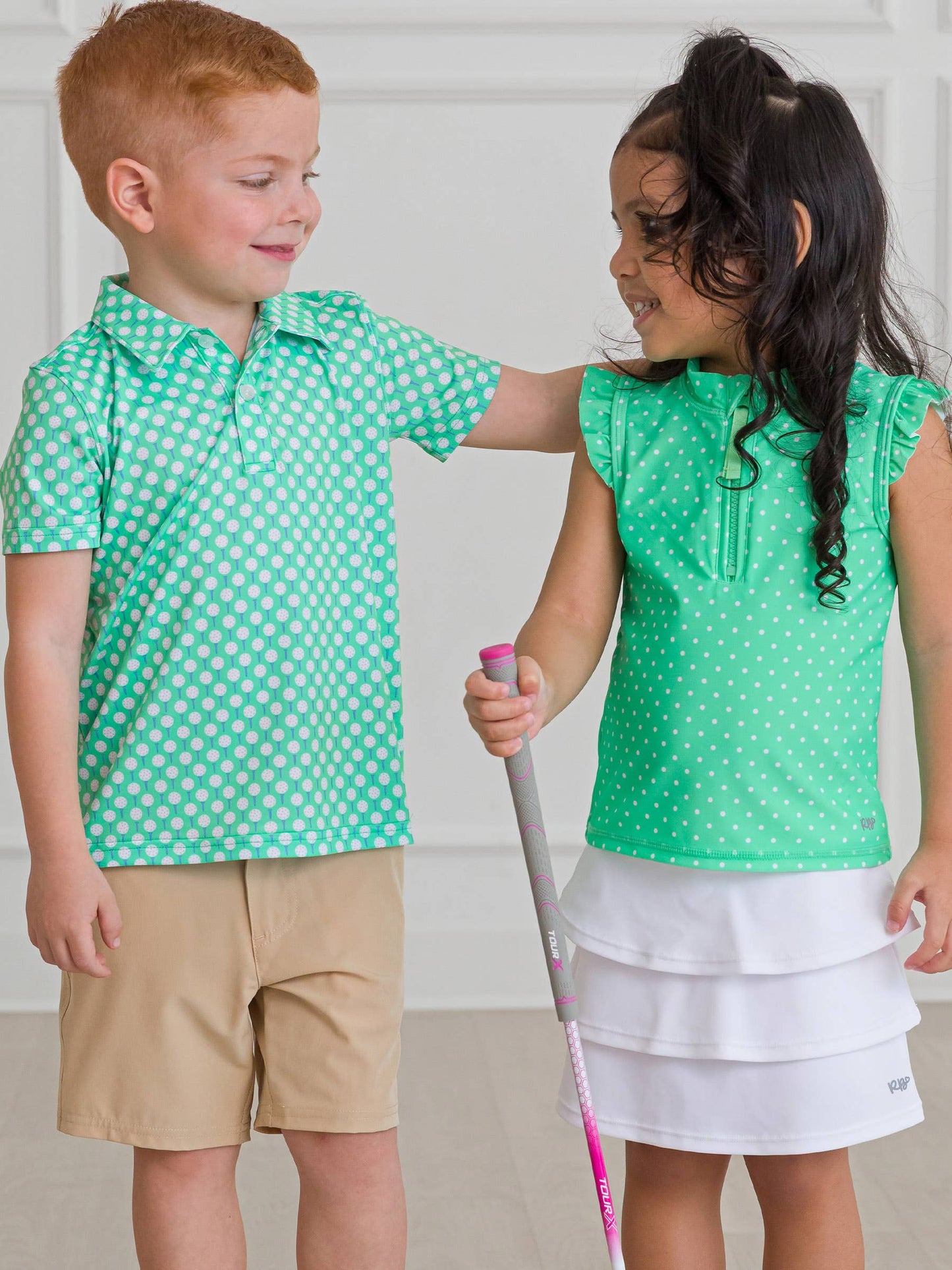 Girls Spring Bud Micro Dot Sleeveless Zip Ruffle Sleeve Active Top