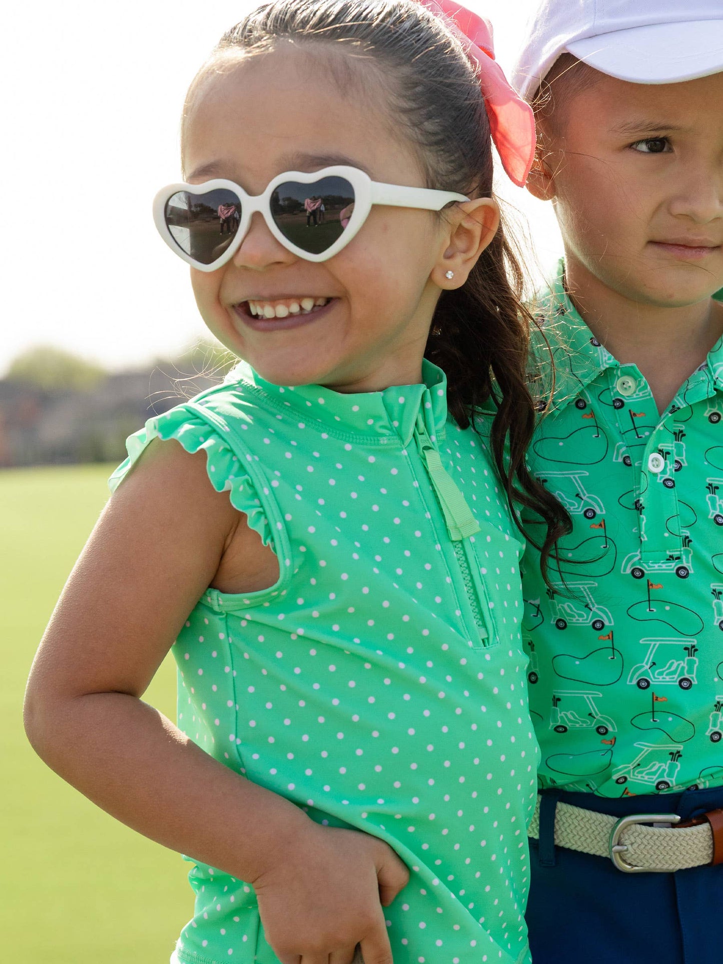 Girls Spring Bud Micro Dot Sleeveless Zip Ruffle Sleeve Active Top