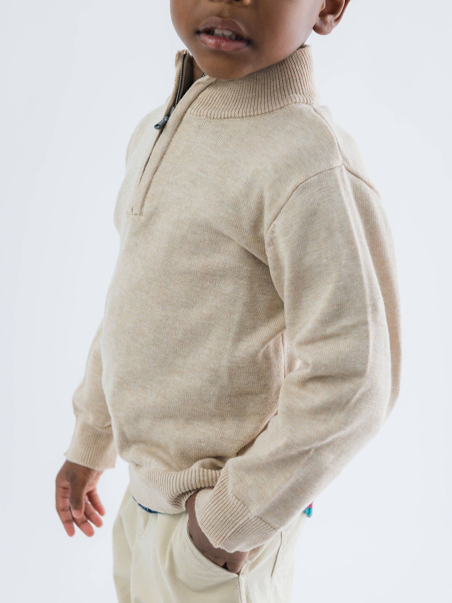 Boys Heather Oatmeal Quarter-Zip Sweater