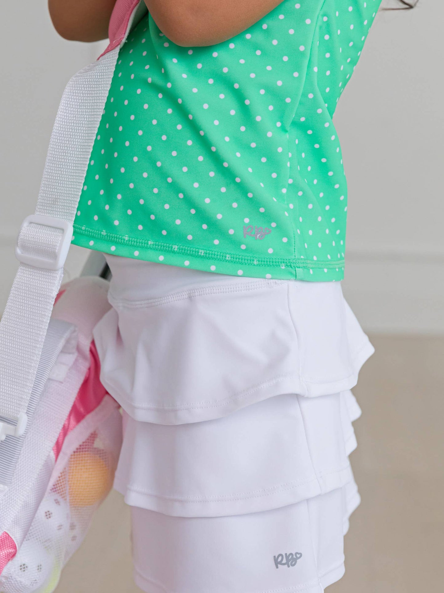Girls Spring Bud Micro Dot Sleeveless Zip Ruffle Sleeve Active Top