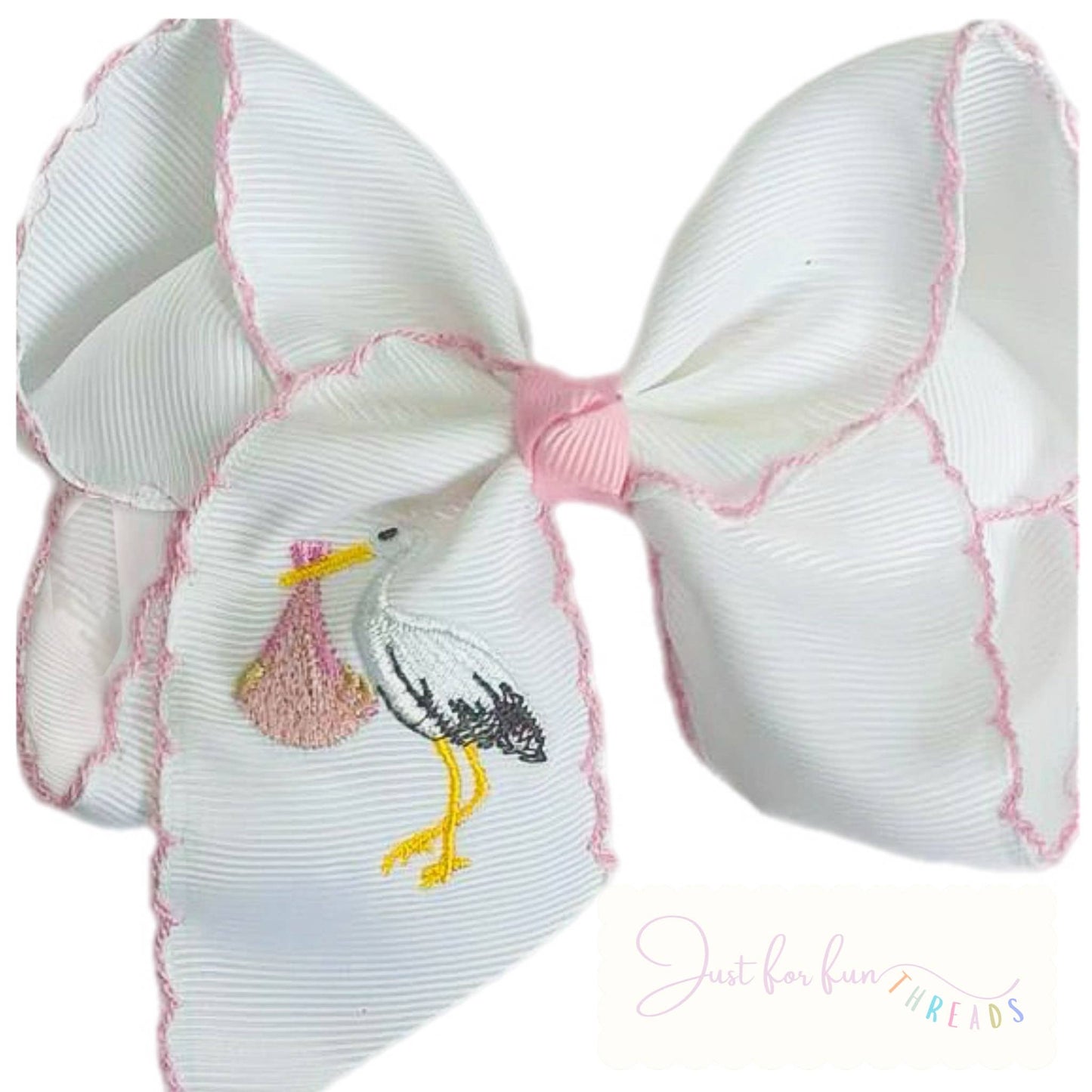 Stork Embroidered Moonstitch Hair Bow