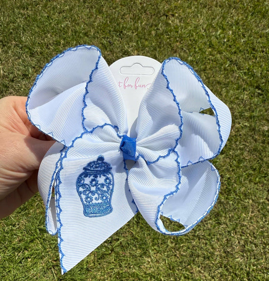 Ginger Jar Embroidered Hair Bow