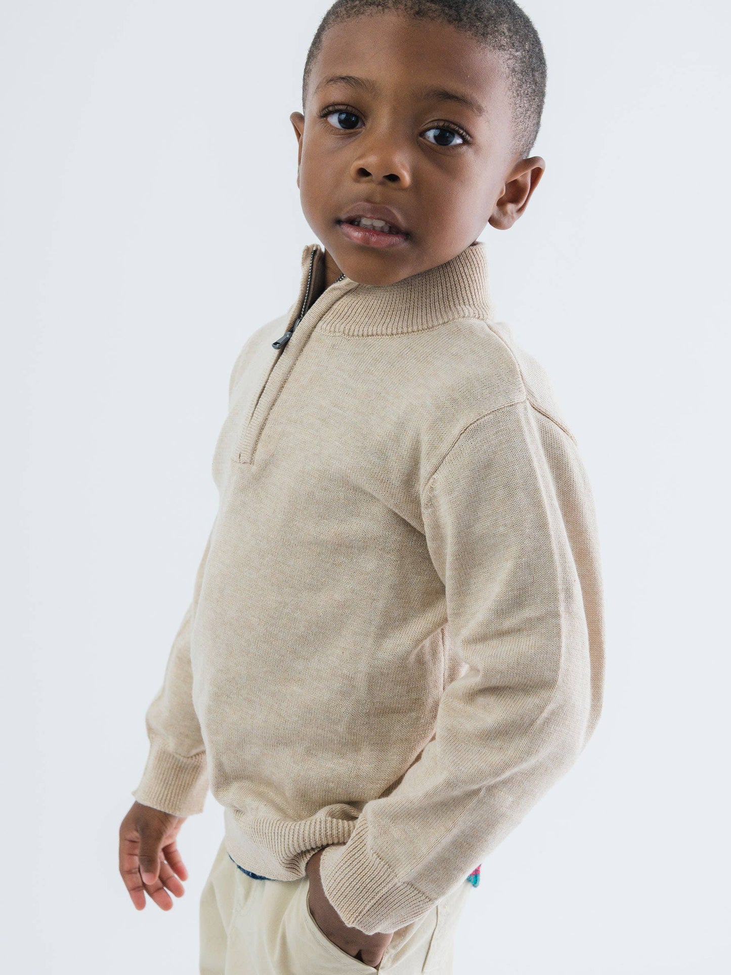 Boys Heather Oatmeal Quarter-Zip Sweater