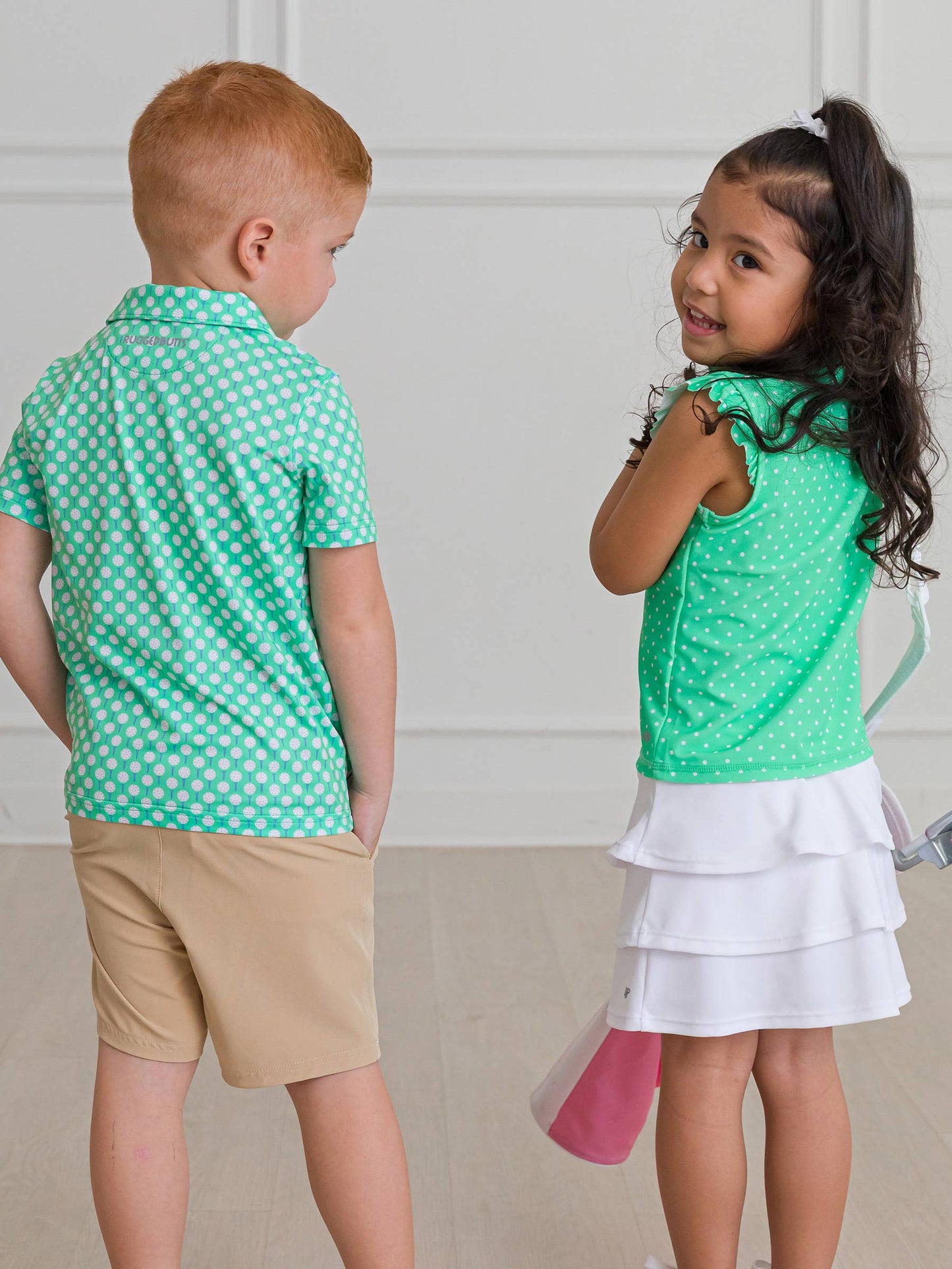 Girls Spring Bud Micro Dot Sleeveless Zip Ruffle Sleeve Active Top