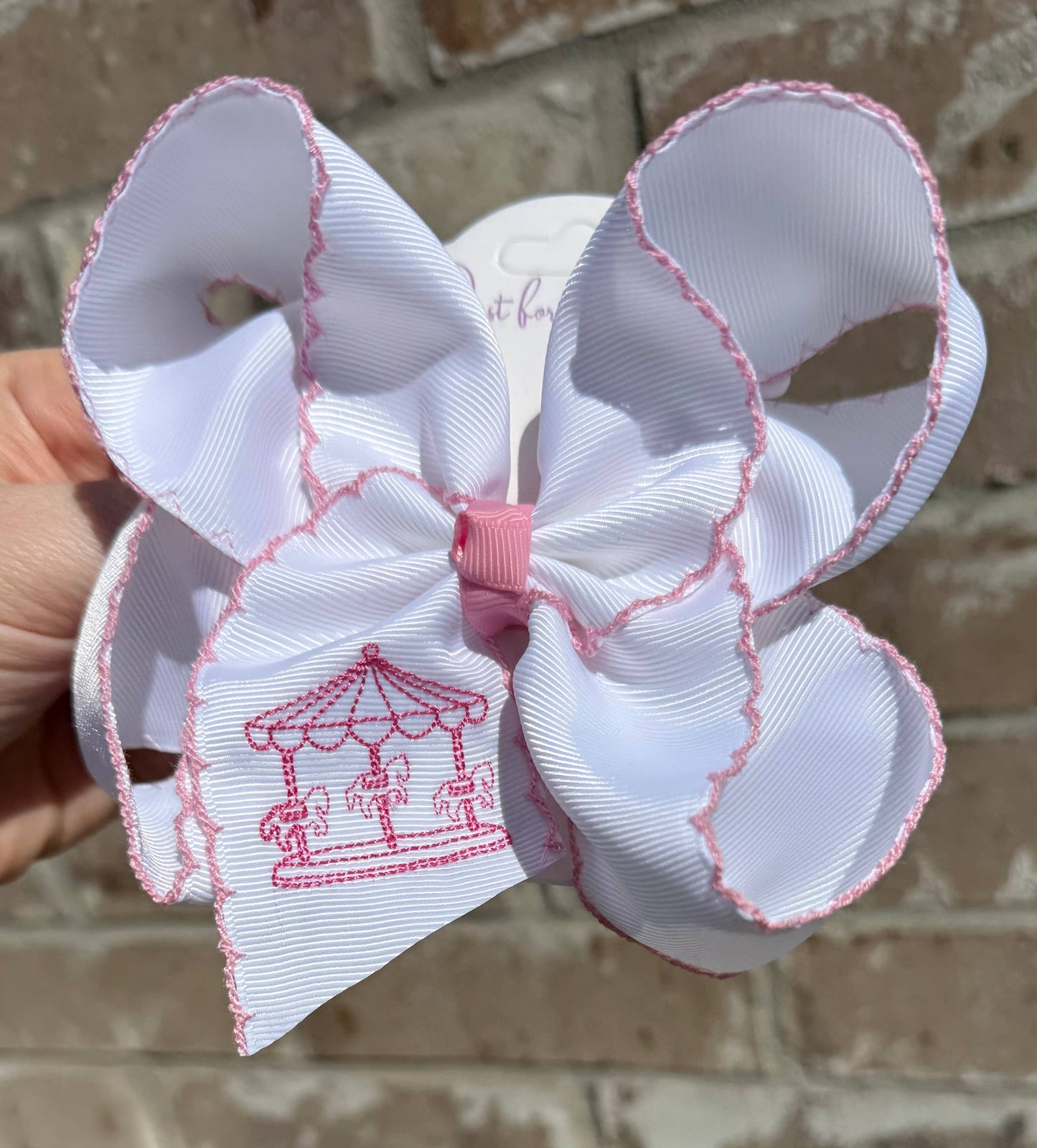 Pink Carousal Moonstitch Hair Bow