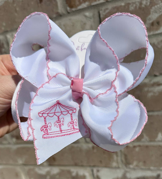 Pink Carousal Moonstitch Hair Bow